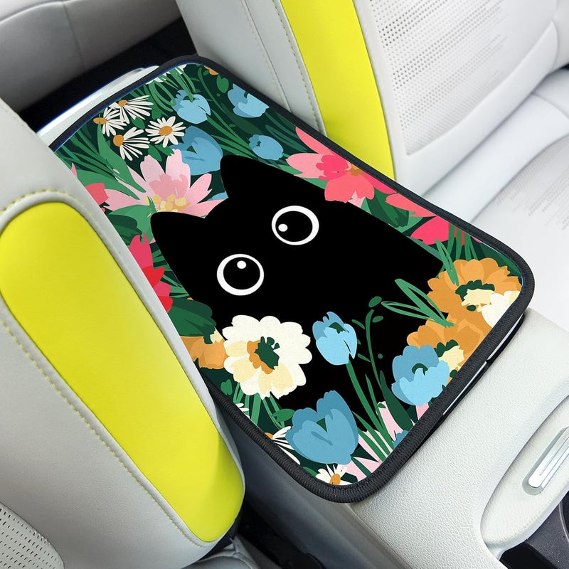 Adastrah Black Cat 2 Auto Center Console Cover,Universal Fit for Most Vehicle SUV Truck Accessories Decor - Image 1